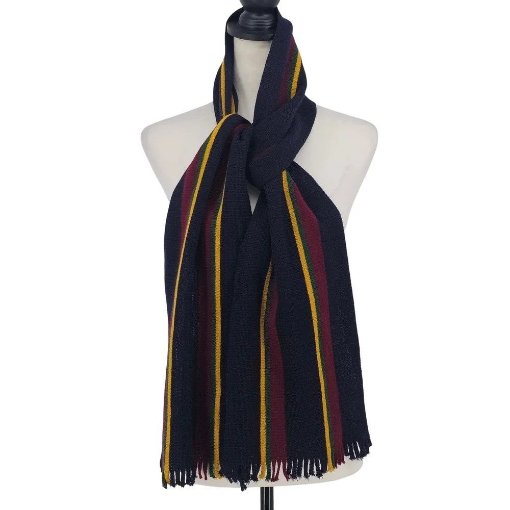 Vintage 80s Banana Republic Wool Regimental Stripe Scarf Made in England Navy